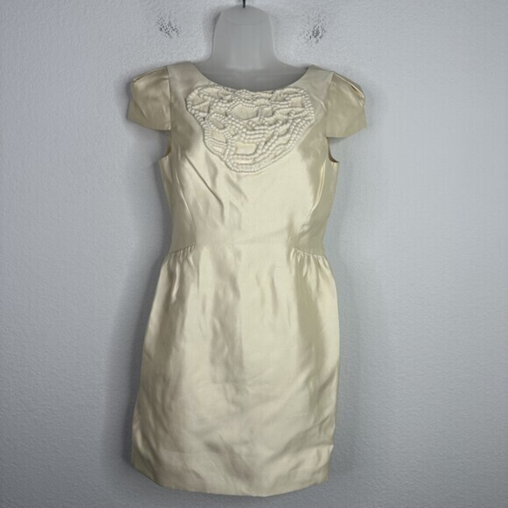 Tibi Dress Womens Size 2‎ Beige Silk Blend Beaded Cocktail Dressy Sophisticated